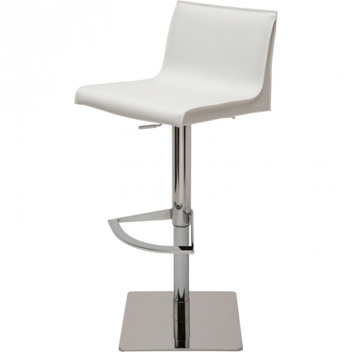 Colter Adjustable Height Bar or Counter Stool in White Leather & Stainless Steel